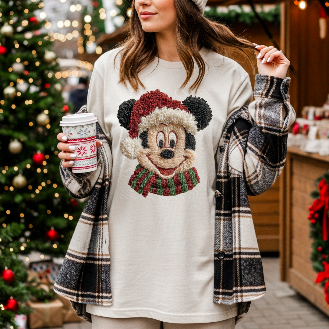 Faux Crochet Mouse Santa DTF