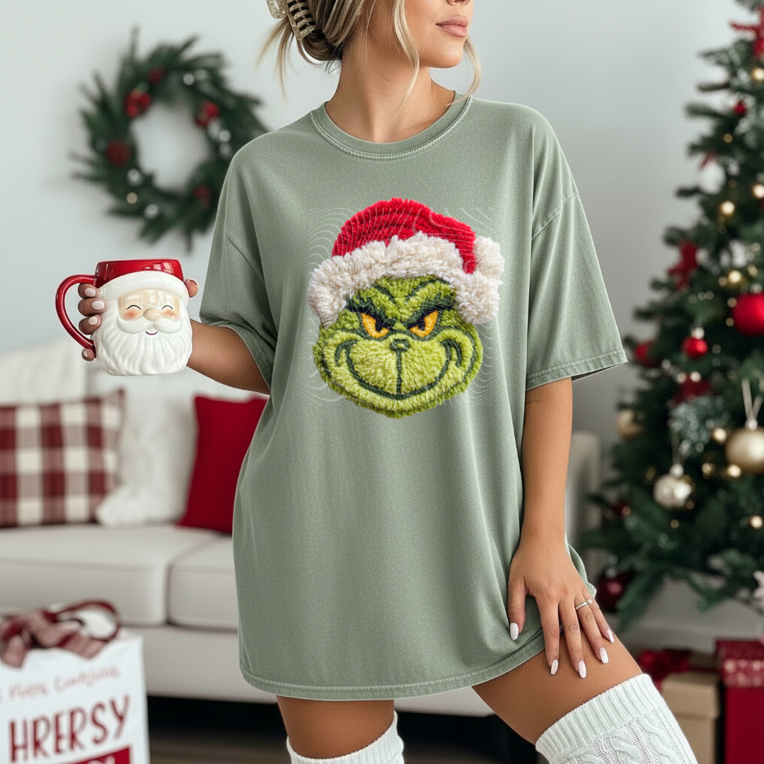 Faux Crochet Grnch Santa DTF