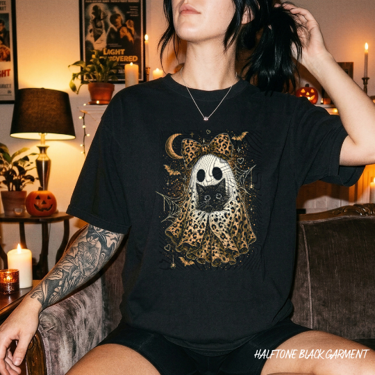 Ghostie Cat Leopard Halftone DTF