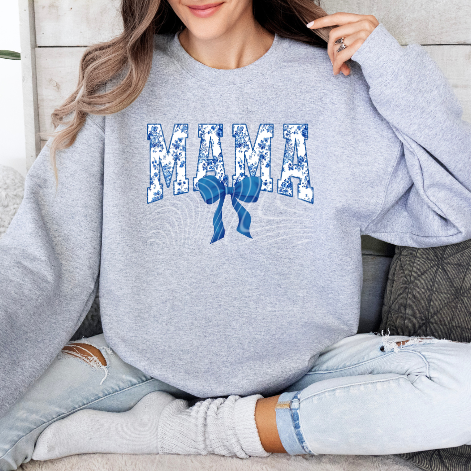 Mama Blue Bow DTF