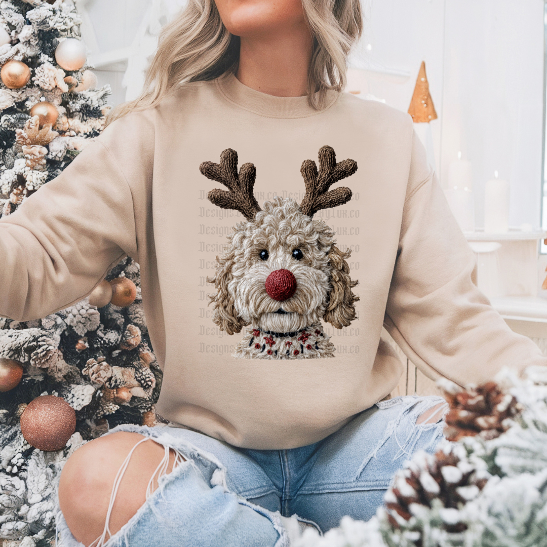Faux Crochet Doggy Reindeer DTF