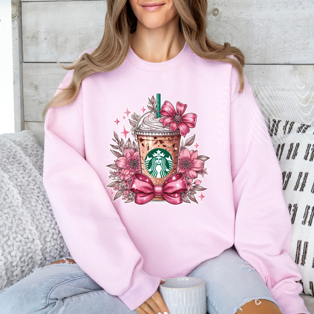 Pink Floral Coffee Starbies DTF