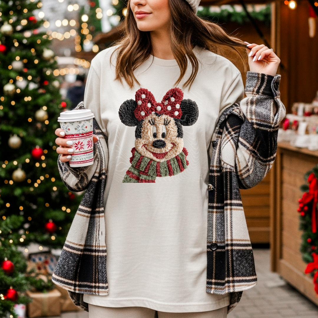 Faux Crochet Girl Mouse Santa DTF