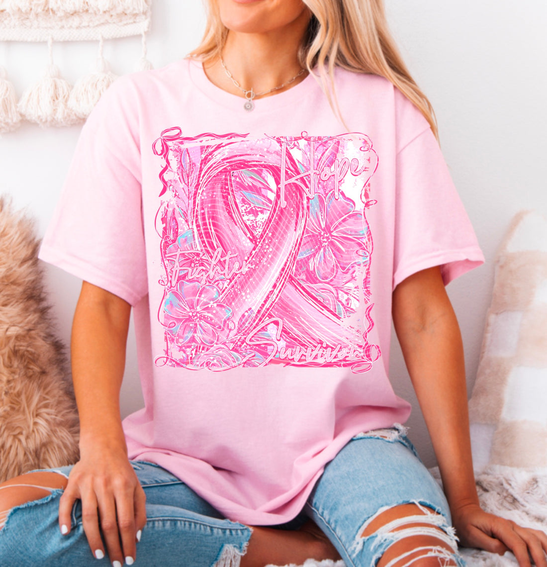 Doodle Pink Ribbon DTF