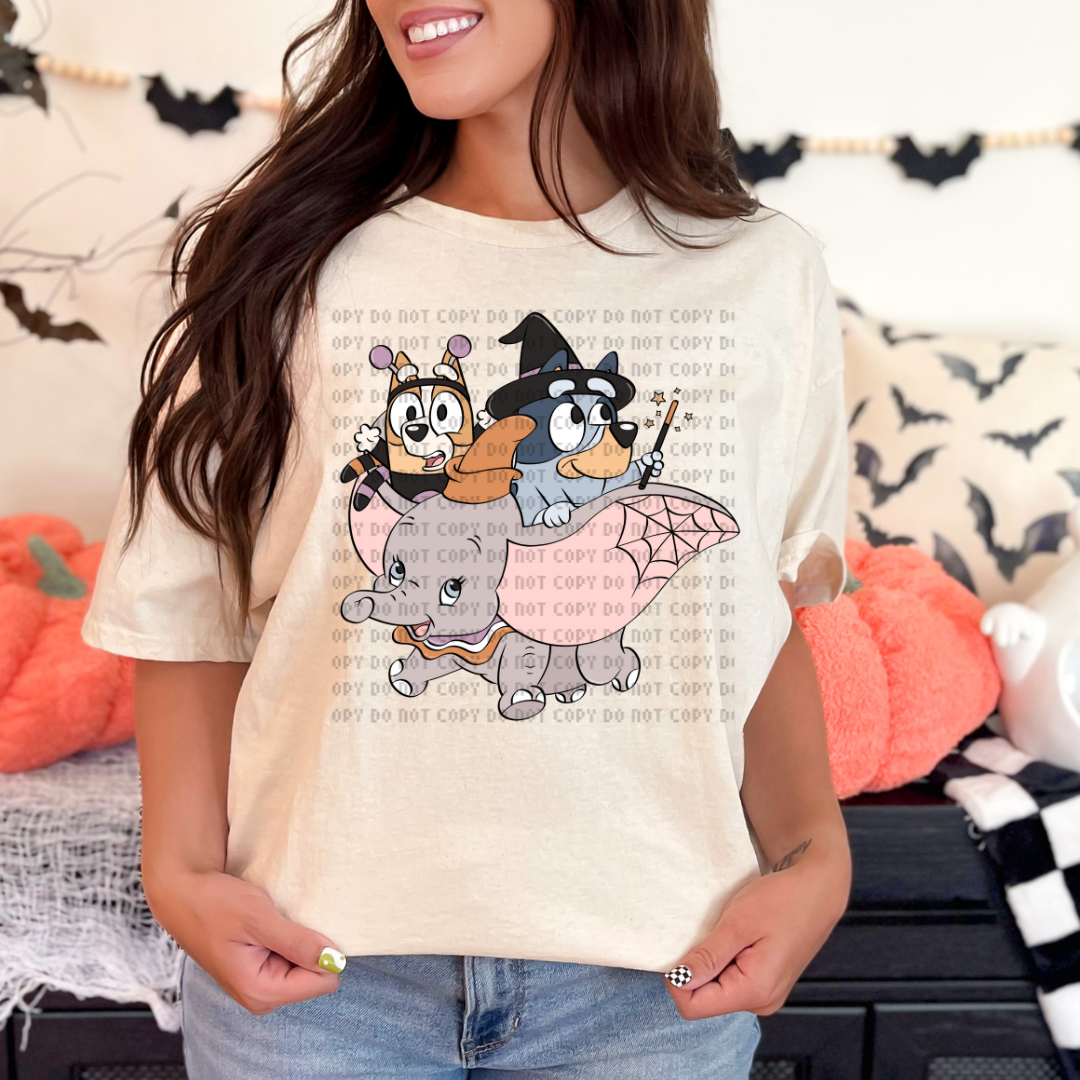 Spooky Elephant Ride Blue DTF