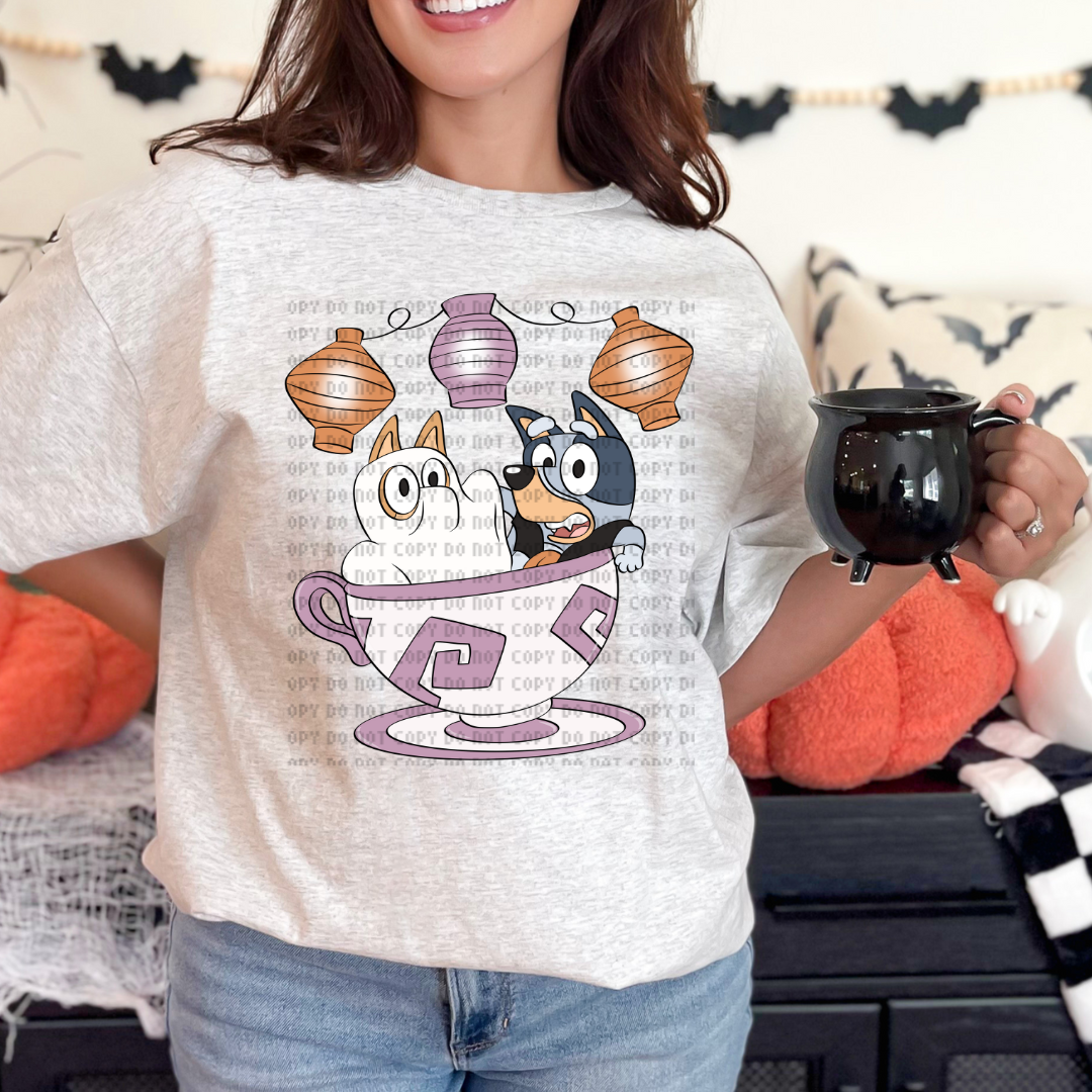 Spooky Tea Cups Blue DTF